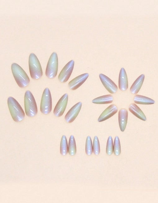 Shein 24pcs Long Stiletto Iridescent Mermaid Effect Press-On Nails Set >