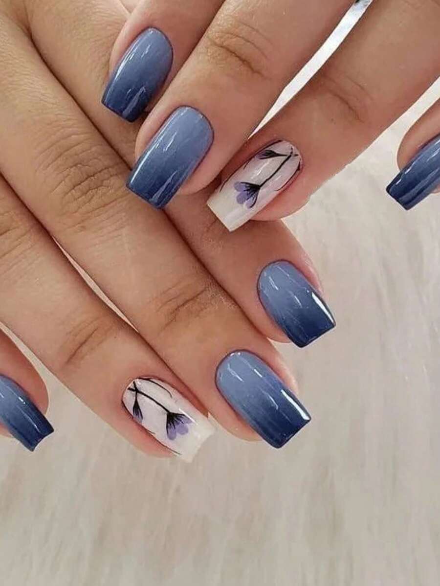 Shein 24pcs Medium Square Solid Color Full Cover Press-On Nails>