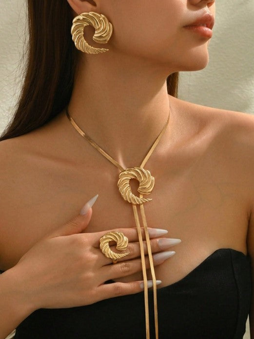 Shein 3pcs Gold Spiral Twist Horn Shaped Jewelry Set Retro Luxury Texture Set >