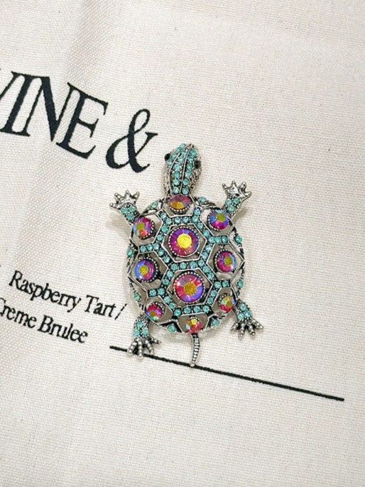 Shein 1pc Fashionable Luxury Rhinestone Turtle Brooch Pin >