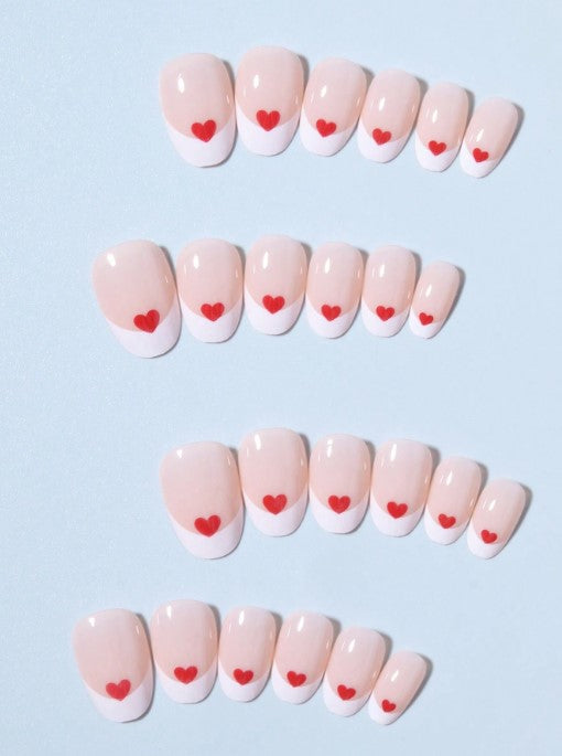 Shein 24pcs Oval Heart-Shaped White French Tip Press-on Nails Set -.