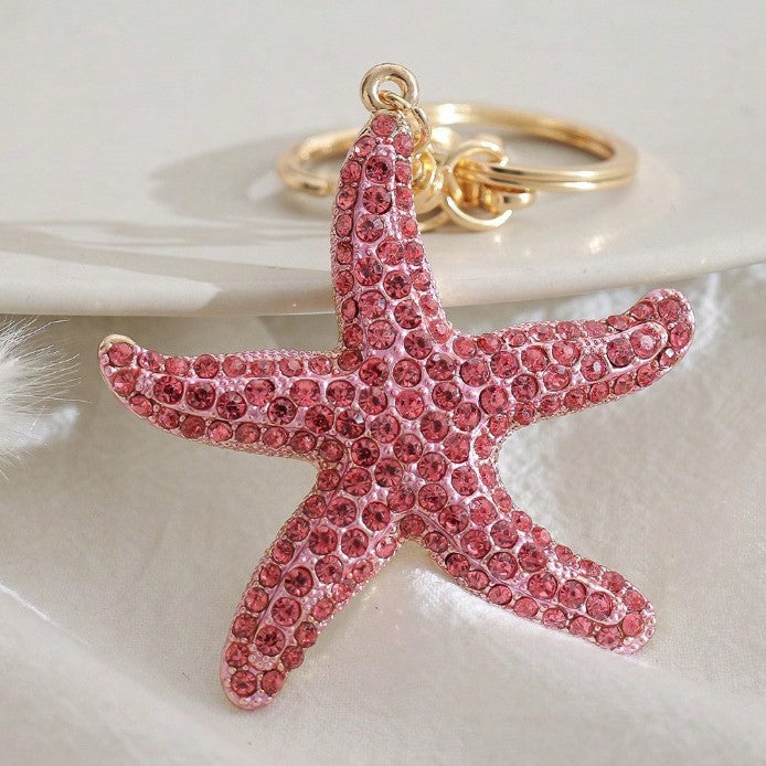 Shein Rhinestone Ocean Starfish Multi-Color Metal Keyring Bag Charm Accessory -.