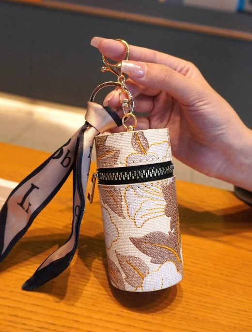 Shein Creative Handmade Embroidered Lipstick Case Keychain & Silk Scarf Charm -.