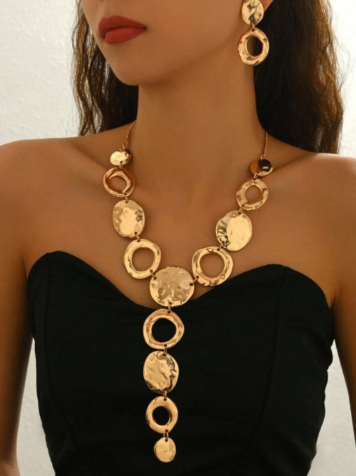 Shein Set Fashionable Creative New Personalized Exaggerated Asymmetrical Geometric Necklace & Earrings>