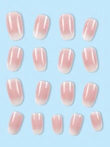 Shein 24pcs/Set Short Oval Shaped Ice-Clear & Pink & White Ombre False Nails >