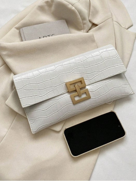Shein Lightweight Luxury Style Versatile White Crocodile Pattern Handheld Purse -.