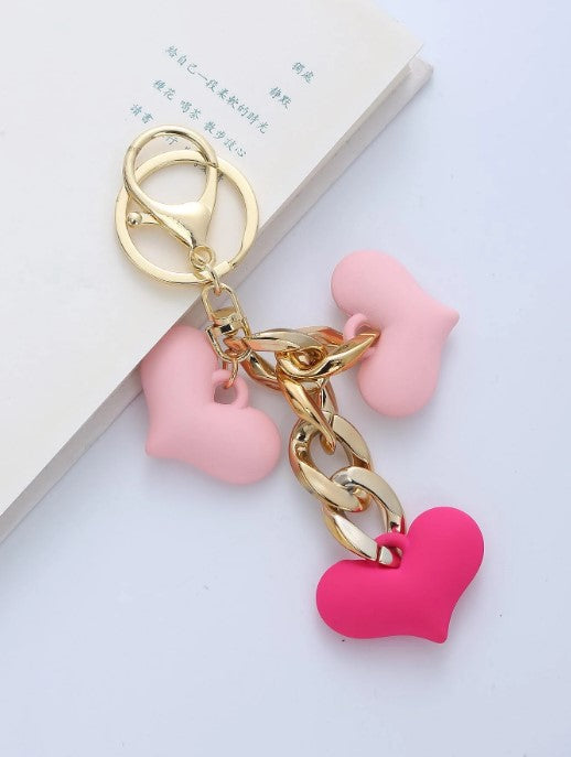 Shein Cute Pink Multi-Heart Charm Keychain with Chunky Gold Chain >