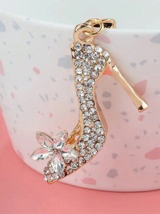 Shein 1pc Rhinestone Embedded High Heel Shoe Lovely Keychain -.