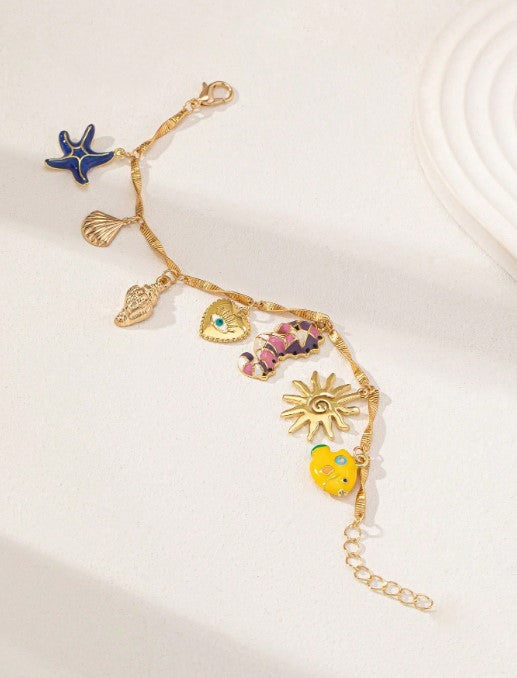 Shein 1pc Enamel Starfish, Seahorse, Shell Heart Charm Decor Bracelet>
