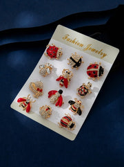 Shein 12pcs Personalized Charm Red Turtle Bee Beetle Zinc Alloy Casual Clothing Brooch Set