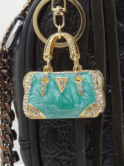 Shein Mini Handbag Enamel Keychain with Sparkling Rhinestone Decor -.