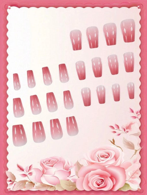 Shein 24pcs Soft Pink Butterfly Press-on Nails - Short Square Glossy Design >