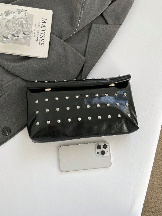 Shein Fashion Solid Color Studded Handbag with Magnetic Closure and Large Capacity -.