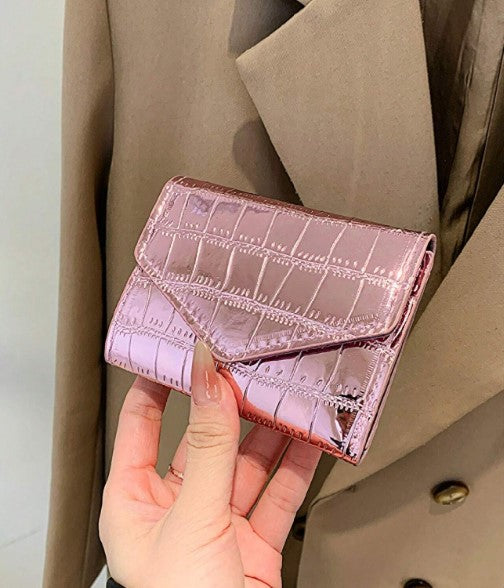 Shein Metallic Crocodile Embossed Pocket Wallet Small Bi-Fold Slim Women Wallet -.