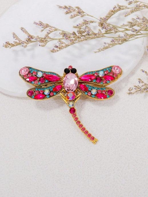 Shein Juran 1pc Elegant Purple Rhinestone Dragonfly Brooch>