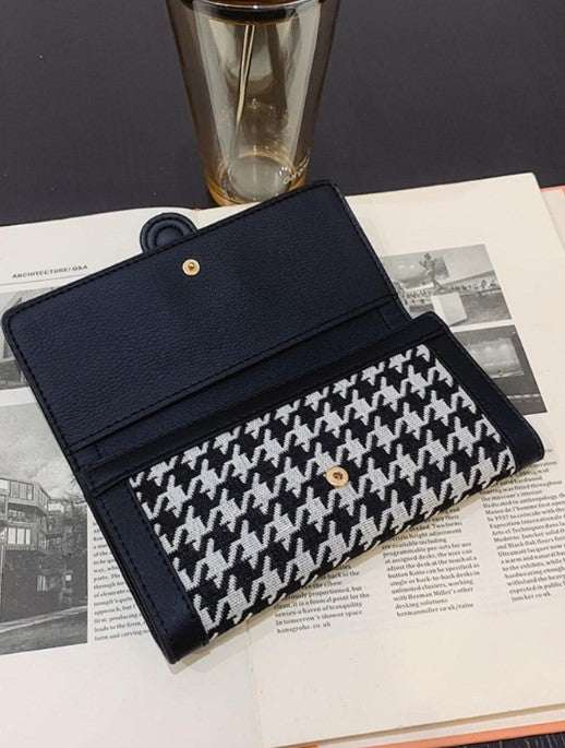 Shein Checkered Fashionable Snap Fastening Women's Classic Vintage Three-Fold Long Wallet -.