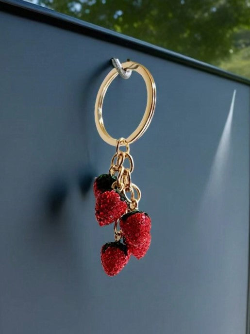 Shein Red Fully Studded 3D Strawberry Keychain & Fruit Pendant Bag Charm -.