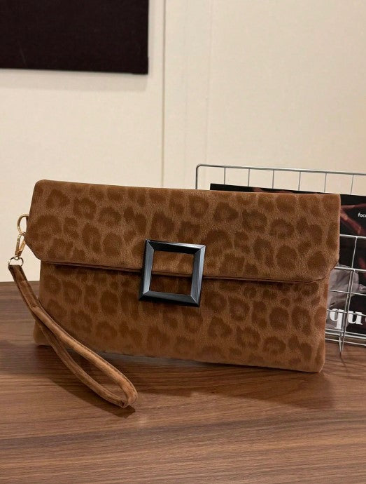 Shein Women's Fashionable Leopard Print Small Square Handbag with Flap Cover -.
