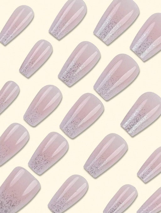 Shein 24pcs Y2K Style Pink Ombre Glitter French Manicure Fake Nails Set>