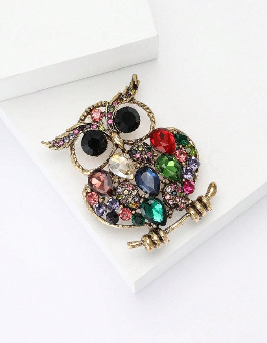 Shein Luxury Rhinestone Owl Brooch Bird Animal>
