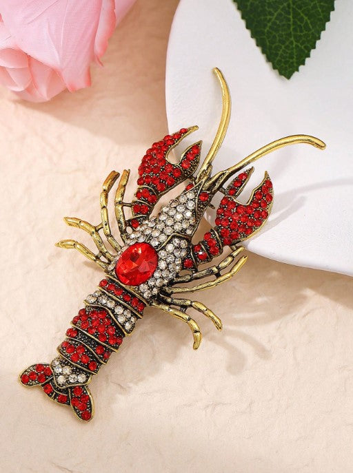 Shein Vintage Rhinestone Lobster Brooch Luxurious Chest Flower Pin>