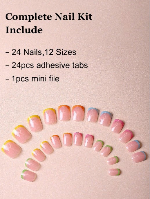 Shein 24pcs/Set Spring And Summer Press On Nails Short Square Nail Tips>