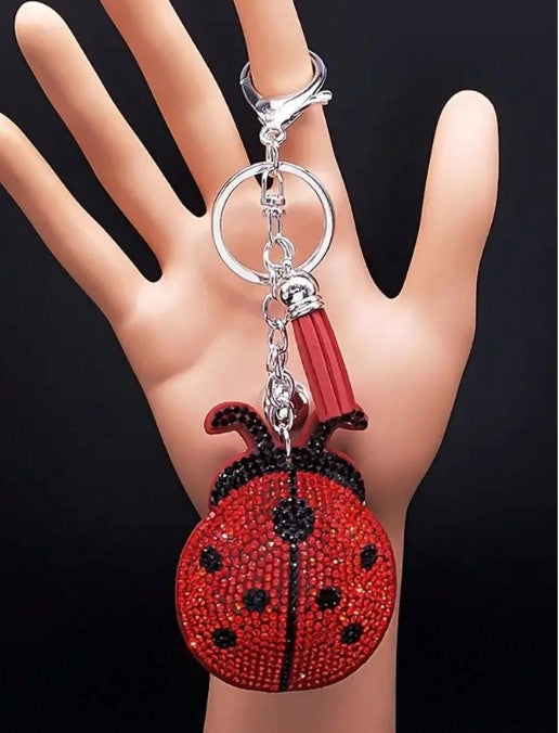 Shein Sparkling Crystal Ladybug Keychain With Red Tassel >