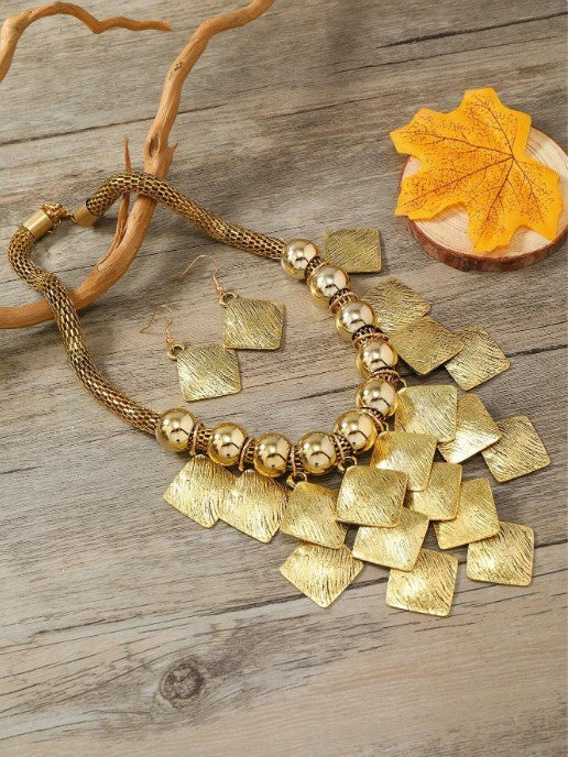 Shein Earrings & Multilayer Geometric Beaded Block Chain Tassel Necklace>
