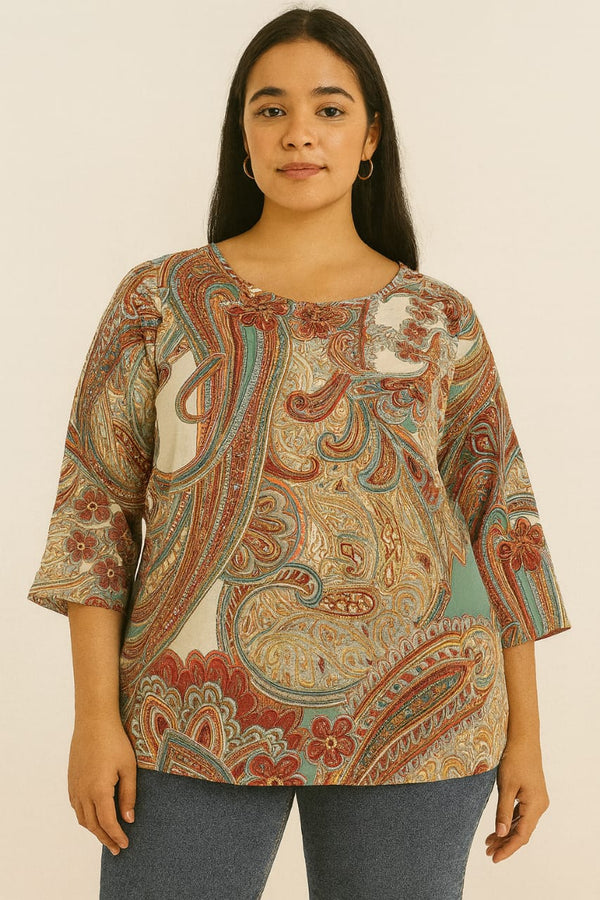 Shein Casual Paisley Print Long Sleeve Loose Blouse, 3XL +