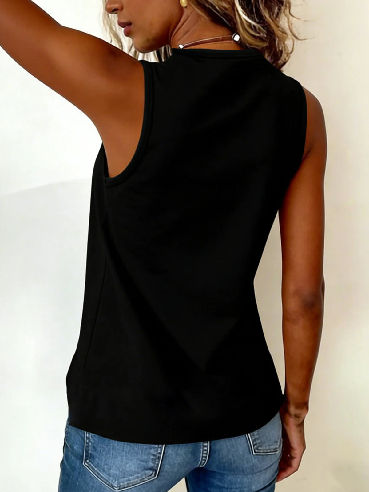 Women's Denim Effect Print Rhinestone Embellished Top