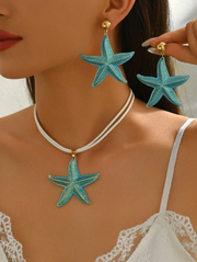 Shein 1 Set Of 3pcs Colorful Starfish Earrings & Necklace Set >