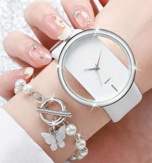 Shein 1pc Minimalist Round Pointer Quartz Watch +