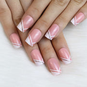 Shein 24Pcs French Tip Fake Nails Square Medium Press on Nails Pink Full Cover Acrylic Nails +