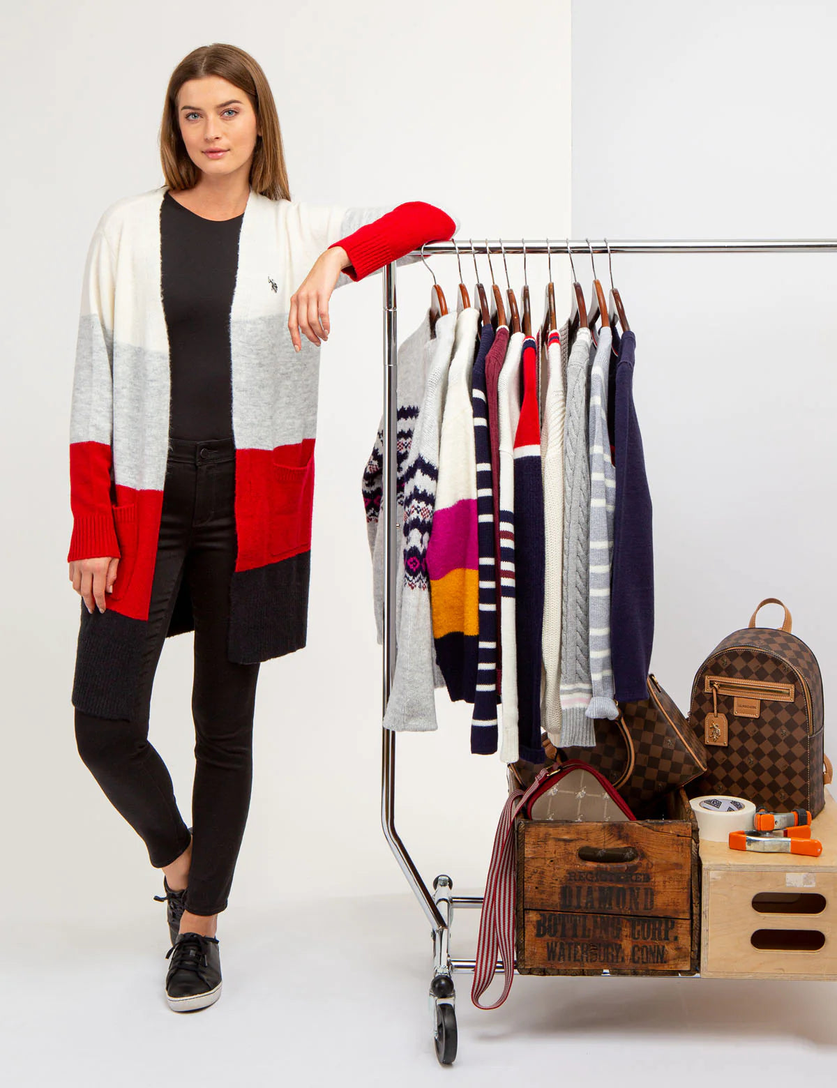 U.S. Polo Colorblock Tunic Cardigan Sweater, XL -.