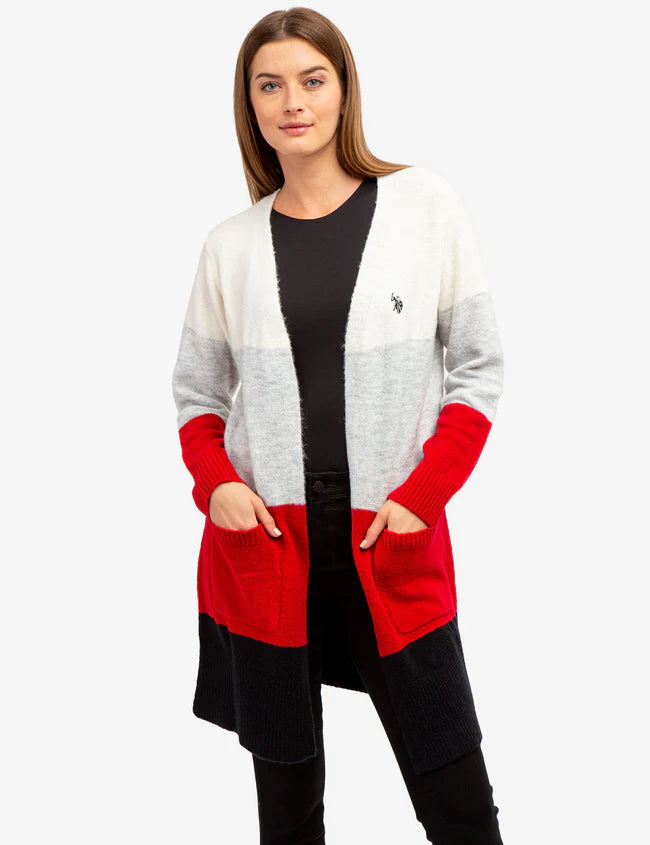 U.S. Polo Colorblock Tunic Cardigan Sweater, XL -.