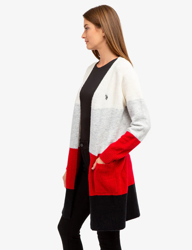 U.S. Polo Colorblock Tunic Cardigan Sweater, XL -.