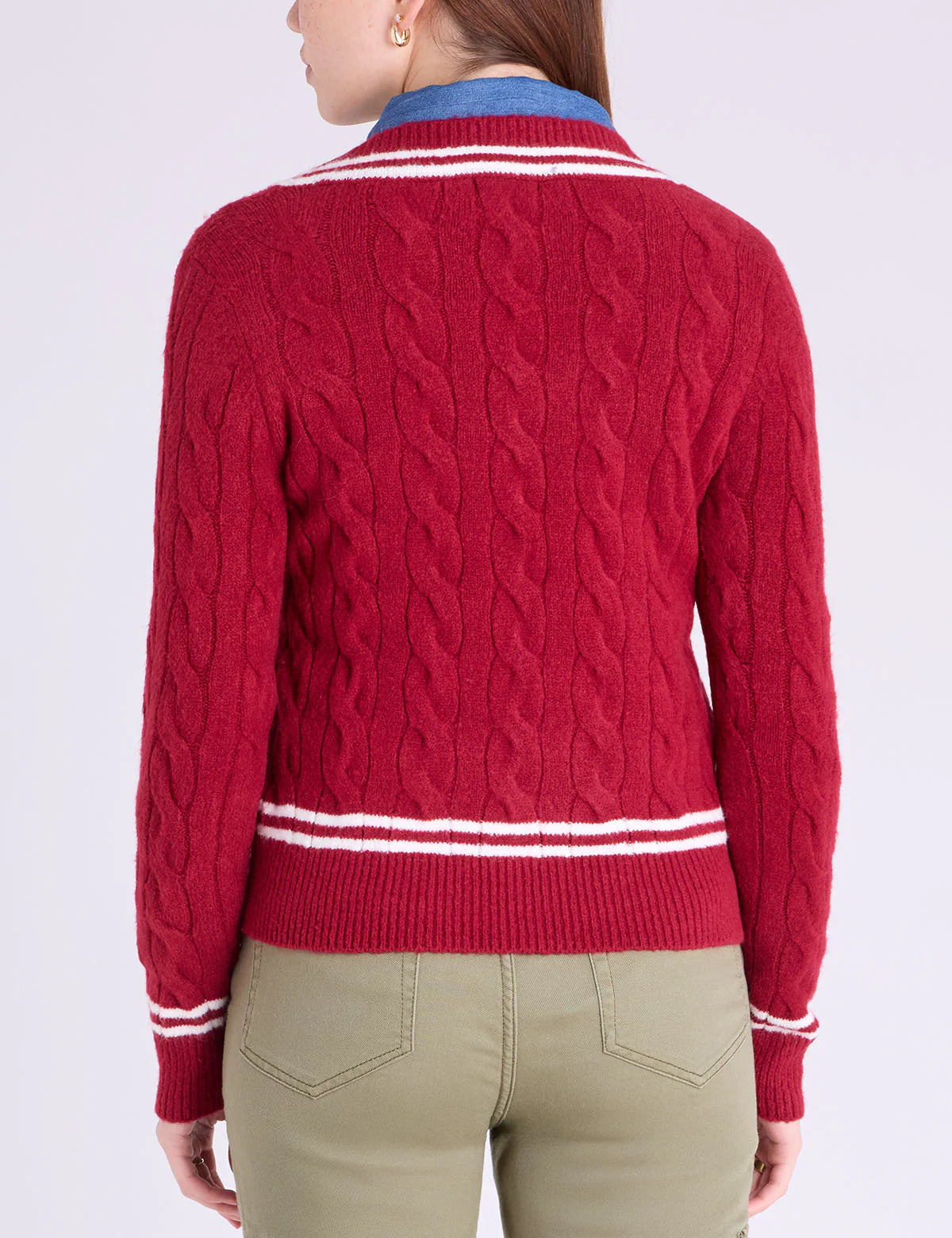 U.S. Polo Tipped Cable V-Neck Sweater, L +