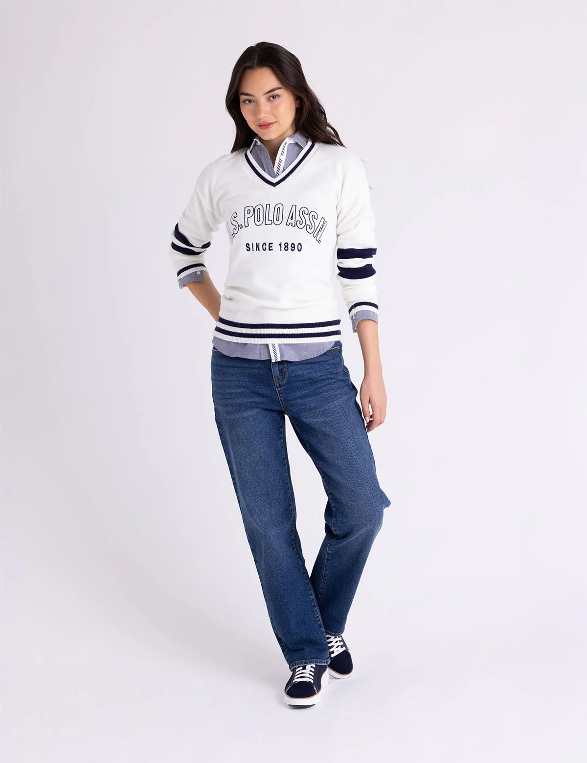 U.S. Polo V-Neck Varsity Stripe Sweater -.