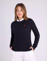 U.S. Polo Cable Crew Neck Sweater, L +