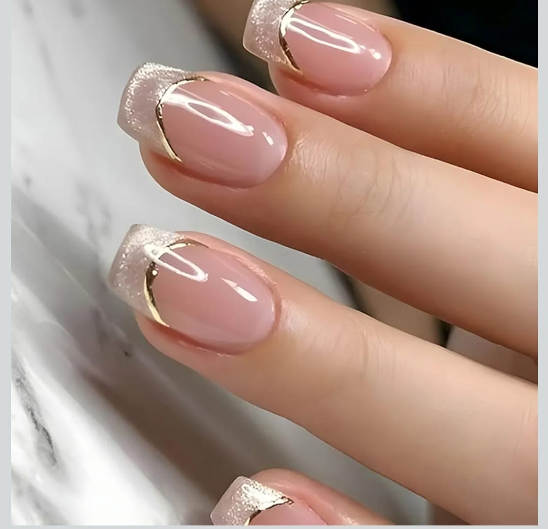Shein Ombre Pink Press On Glitter Cat Eye French Fake Nails Press ons Nail>