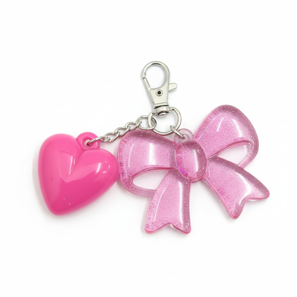 Shein Cute Pink Bow Keychain with Heart Charm ---