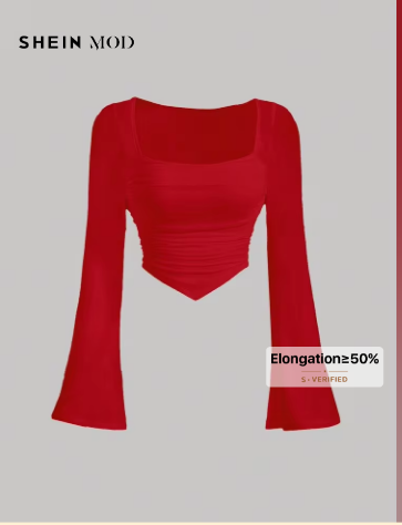 Shein Red Square Neck Flare Sleeve Tee, L>