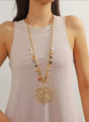Shein Bohemian Heart Pendant Necklace with Natural Stone Charms >