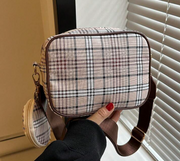 Shein Mini Square Bag With Coin Purse Plaid Pattern Zipper PU +