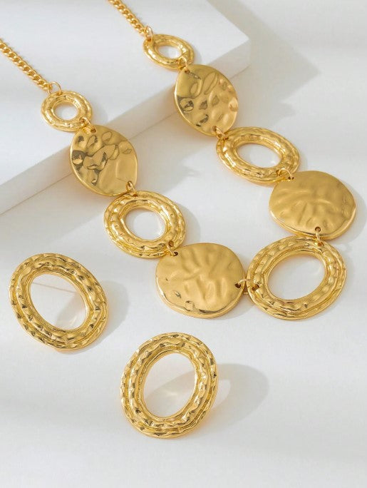Shein New Fashion Metal Style Earrings And Necklace Jewelry Set>