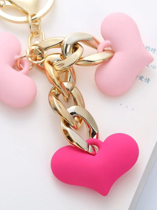 Shein Cute Pink Multi-Heart Charm Keychain with Chunky Gold Chain >