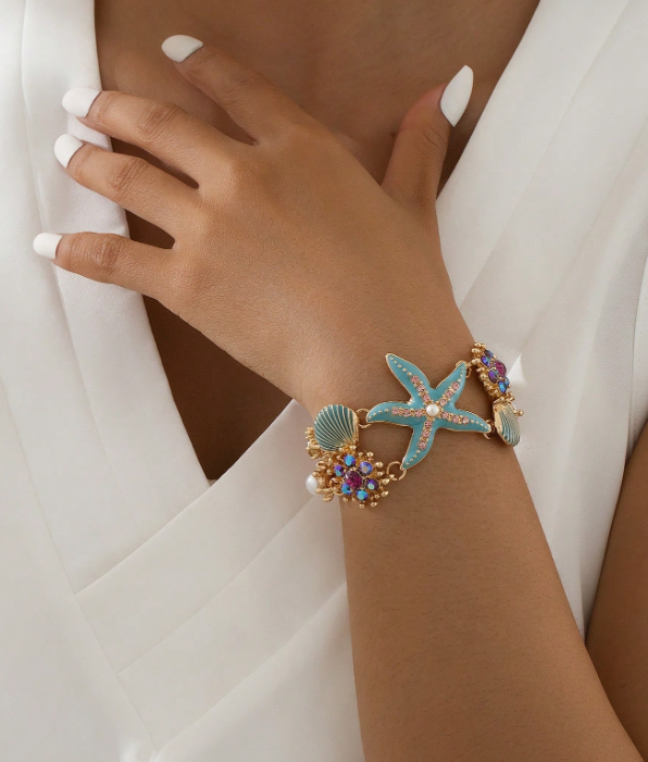 Shein 1pc Elegant Starfish Rhinestone Embellished Bracelet>