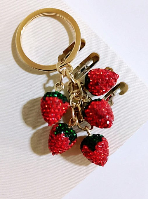 Shein Red Fully Studded 3D Strawberry Keychain & Fruit Pendant Bag Charm -.