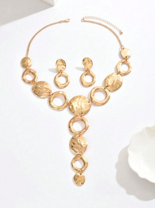 Shein Set Fashionable Creative New Personalized Exaggerated Asymmetrical Geometric Necklace & Earrings>