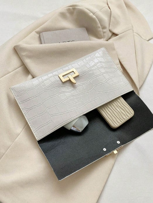 Shein Lightweight Luxury Style Versatile White Crocodile Pattern Handheld Purse -.